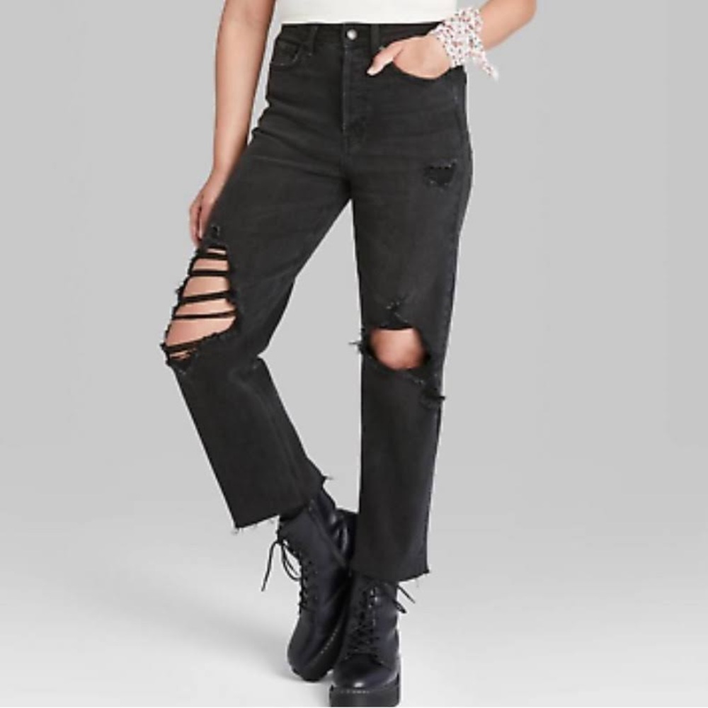COPY - wild fable | black distressed highest rise straight leg jeans